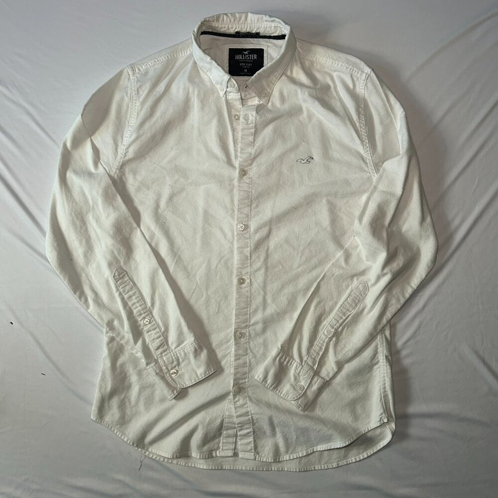 White Hollister Epic Flex Stretch Muscle Fit Dress Shirt Medium